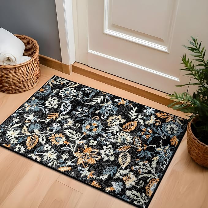 Rugshop Vine Floral Modern for Living Room, Bedroom, or Entryway Black Multi Area Rug 2' x 3' Black