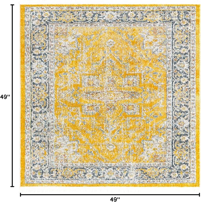 Unique Loom Baracoa Collection Area Rug - Prado (4' 1" Square, Yellow/ Ivory)