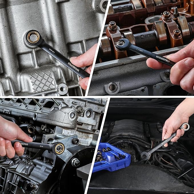 WORKPRO 22-Piece Ratcheting Wrench Set, Anti-slip Teeth, Ratchet Combination Wrench Sets with Organizer Box, Metric 6-18mm & SAE 1/4-3/4", Black Electrophoretic Coating