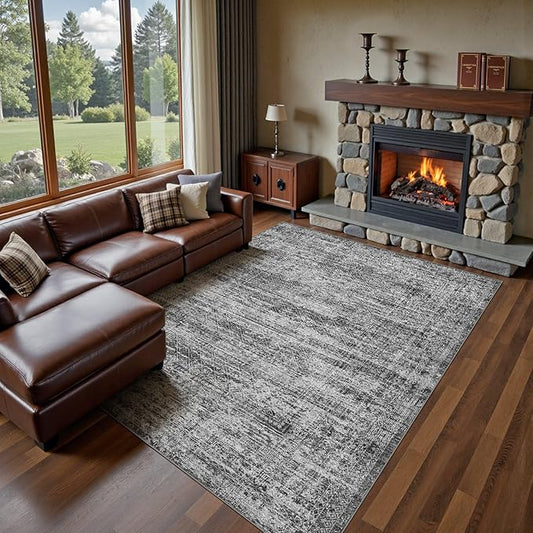 8x10 Area Rug Living Room Rugs - Washable Neutral Modern Abstract Soft Thin Rug Indoor Floor No Slip Rug Carpet for Bedroom Under Dining Table Home Office Decor - Dark Gray