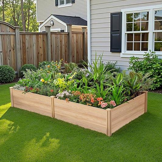 AMERLIFE 8x4 Ft Wood Raised Garden Bed, Durable 15 Inch Depth Planter Box for Vegetables, Herbs, and Flowers, Ideal for Outdoor Gardening with Open Base
