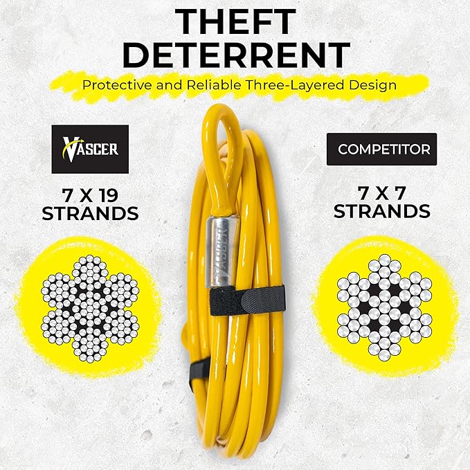 Commercial Heavy Duty Braided Galvanized Steel Anti-Theft Security Cable with Looped Ends. (1/2 Inch Thick, 7x19 Construction, 20 Feet)
