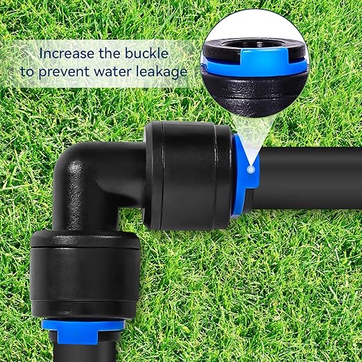 40 Pack 1/4" Universal 90 Degree Elbow Fitting, Quick Connect Universal Drip Irrigation Tubing Coupling Valve, Connector Locking Fitting for Sprinkler or Drip Irrigation System