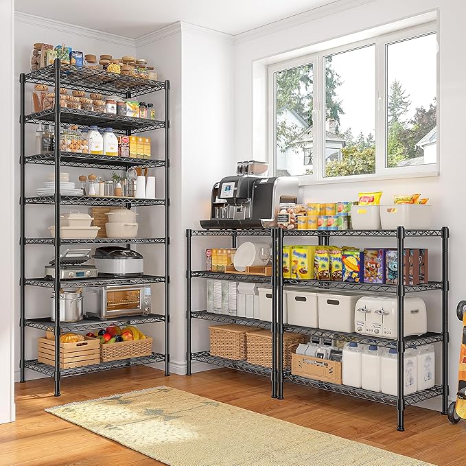 8 Tier Wire Shelving Rack Storage Shelves Loads1200LBS,Adjustable Metal Shelving Unit and Metal Shelf Pantry Shelves Industrial Shelving for Commercial Kitchen Office 72H X 13.8D X 23.6W
