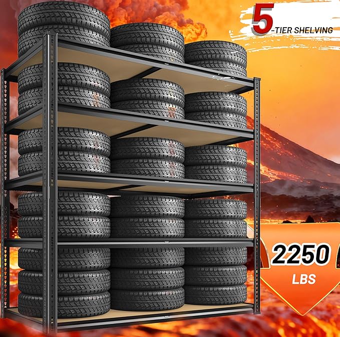 40" W Garage Shelving 2250LBS Storage Shelves Adjustable Metal Shelving 5 Tier Garage Utility Rack Shelf for Warehouse, Pantry, Closet, Kitchen 72.2" H x 40" W x 20" D, Black