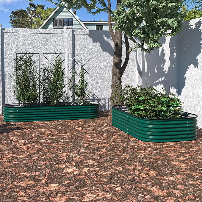 MUPATER 17" H Galvanized Raised Garden Bed, 8x2FT Raised Garden Bed Outdoor for Vegetables, Raised Garden Bed Kit, 9-in-1 Metal Planter Boxes Outdoor for Plants Flowers, Green