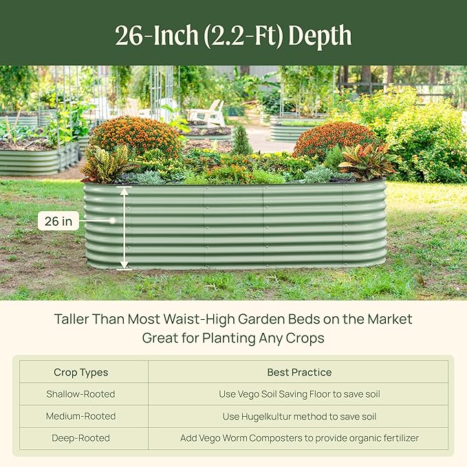 Vego garden 26" Extra Tall Raised Garden Bed Kits, 6 in 1 Modular Raised Planter Box for Vegetables Flowers Fruits Oval Metal Raised Garden-Modern Gray