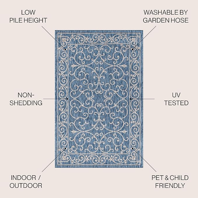 JONATHAN Y Vintage Filigree Indoor Outdoor Area Rug 10X14 Navy/Gray, Charleston Textured Weave for Backyard, Patio, Porch, Easy-Cleaning, High Traffic, Pet-Friendly, Non-Shedding (SMB106D-14)