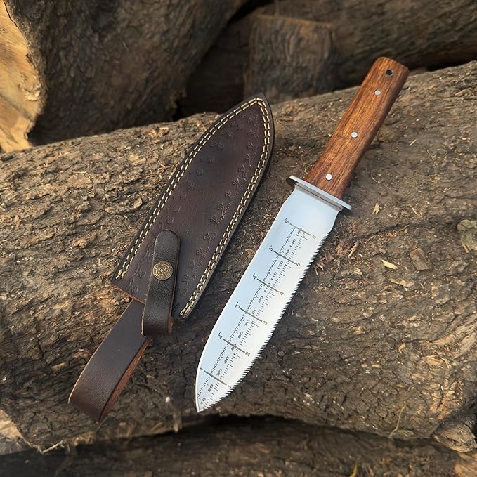 12” Handmade Original Hori Hori Garden Knife Namibagata Japanese Steel Garden Knifes | Gardning Tool with Sheath for Weeding Knives Full-Tang walnut Wood Handle with Cutting Edge & Lanyard Hole