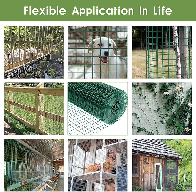 Tongmo 48" x 100' Green Chicken Wire Fencing, 19 Gauge Green Wire Fence, 1"x1" Mesh Size Metal Welded Wire Garden Fence Roll, Poultry Netting for Rabbit/Duck/Chicken