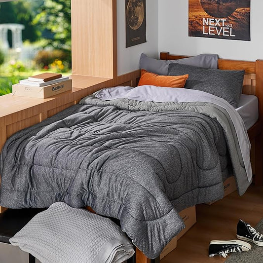 Bedsure Twin/Twin XL Comforter Set - Cooling and Warm Bed Set, Dark Grey Reversible Bedding for All Season, 2 Pieces, 1 Twin/Twin XL Size Comforter (68"x88") and 1 Pillow Case (20"x26")