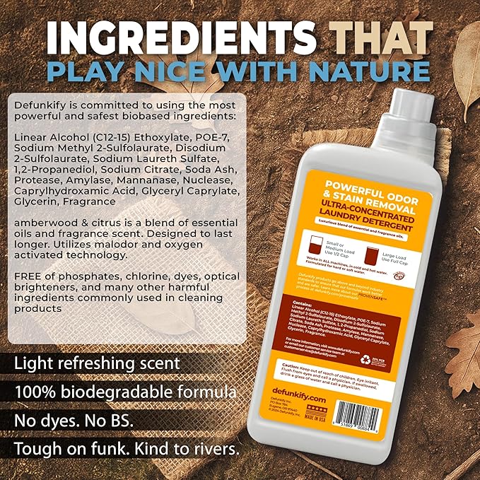 Laundry Detergent 124 Load. 'Amberwood & Citrus' Essential Oil Liquid Laundry Detergent Washing Soap for Sensitive Skin. ProvenSafe™ Cleaning Supply w/Odor & Stain Remover for Activewear & All Fabrics