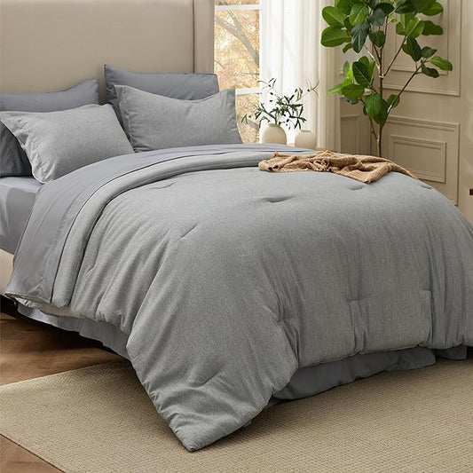 Bedsure Full Comforter Set Dark Grey - Bed in a Bag Full Size Bedding 7 Pieces, Cationic Dyed Bed Set Gift for Family, Dark Grey Soft Bedding for All Seasons Comforter with Sheets, Pillowcases & Shams