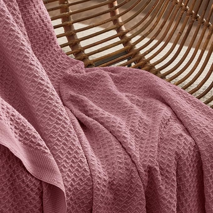 Bedsure Gentlesoft 100% Cotton Large Throw Blanket for Couch 50x70 inches - Breathable and Soft, Waffle Weave Throw Blanket for Office, Dusty Rose