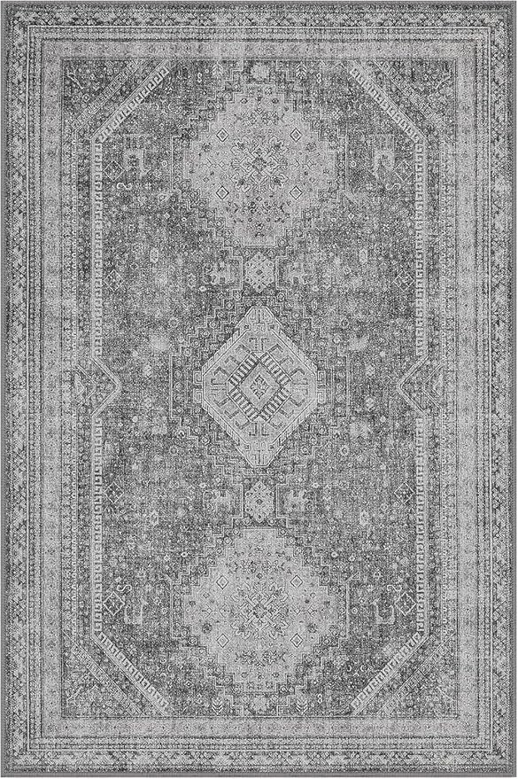 GENIMO 6x9 Area Rugs for Living Room, Machine Washable Non Slip Rugs, Low Pile Lightweight Print Rug for Bedroom, Dining Room, Home Office, Vintage Grey