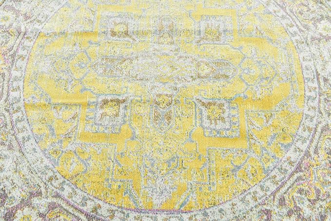 Unique Loom Baracoa Collection Area Rug - Prado (5' 5" Round, Yellow/ Ivory)