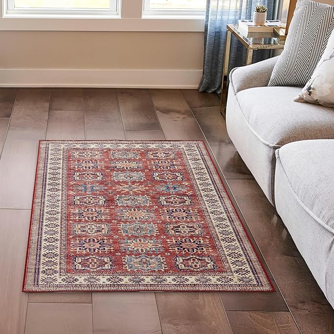 Wyatt & Ash Red Minot Imagine Printed Chenille 3' x 5' Non Skid & Machine Washable Accent Rug