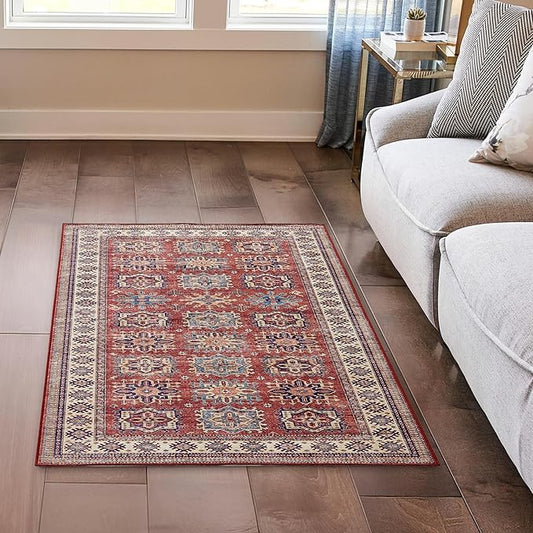 Wyatt & Ash Red Minot Imagine Printed Chenille 3' x 5' Non Skid & Machine Washable Accent Rug