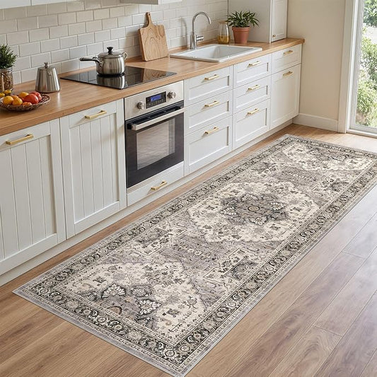 Area Rug for Living Room - 3x8 Soft Machine Washable Oriental Vintage Floral Distressed Large Indoor Floor Carpet for Bedroom Under Dining Table Home Office Decor - Brown
