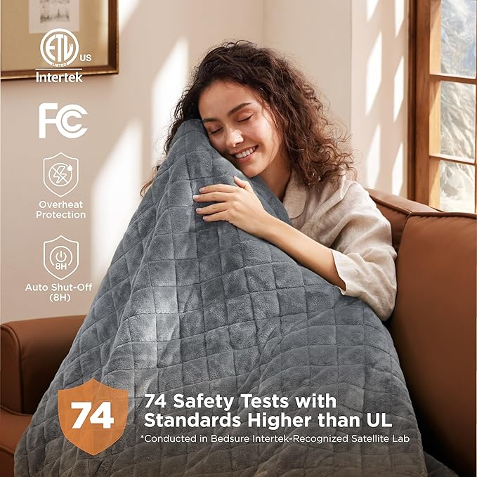 Bedsure Electric Blanket Full Size - Quilted Heated Blanket Full, Soft Flannel Thick Heating Blanket with 10 Time Settings & 6 Heat Settings, Warm Gifts for Women Men (72x84 inches, Formal Gray)
