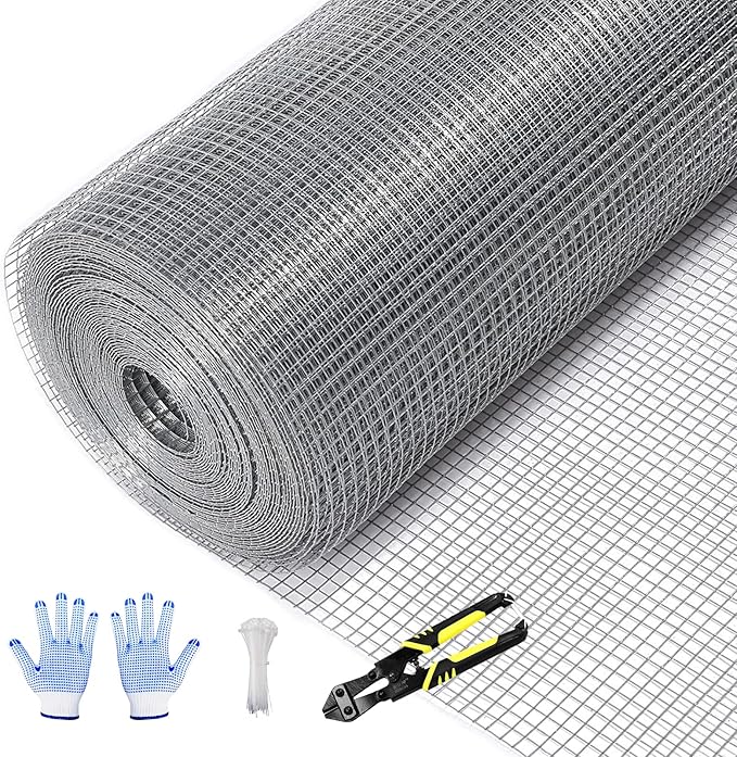 Tongmo 24" x 100' Hardware Cloth, 1inch Mesh Galvanized Chicken Wire Fence, 19 Gauge Welded Wire Roll,Garden Fence, Poultry Netting for Rabbit/Duck/Chicken Coop