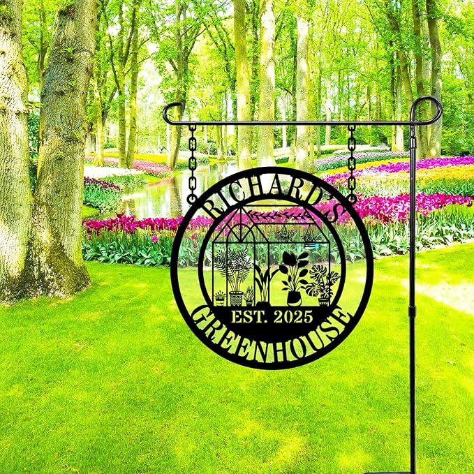 Personalized Metal Garden Greenhouse Sign, Custom Hanging Garden Decor for Outside, Perfect Mother's Day, Grandma, Sister Gift, Unique Gardenhouse Sign