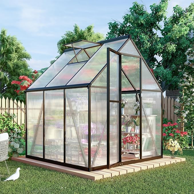 6 x 6 FT Greenhouse for Outdoors,Aluminum Large Walk-in Greenhouse,Dark Gray
