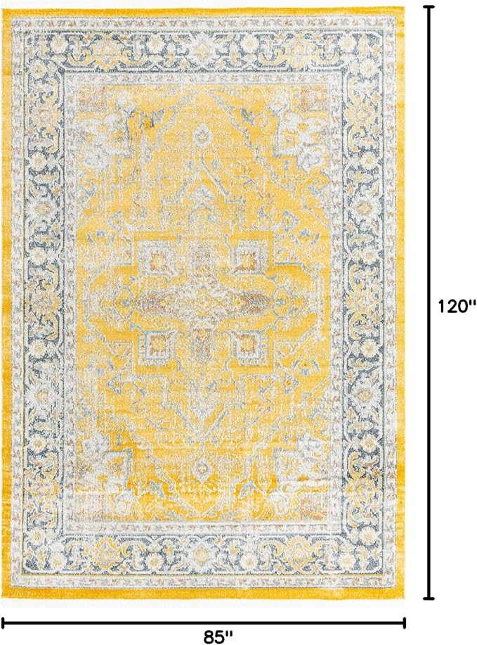Unique Loom Baracoa Collection Area Rug - Prado (7' 1" x 10' Rectangle, Yellow/ Ivory)
