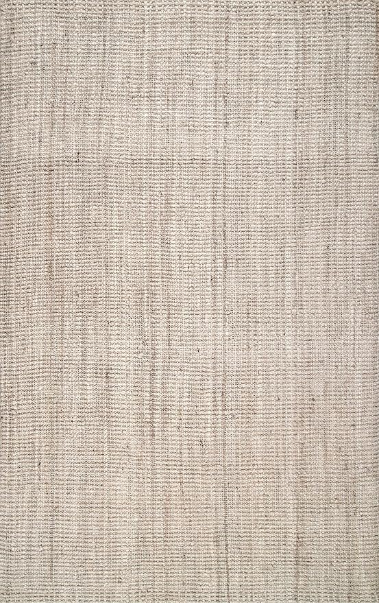 nuLOOM Ashli Solid Farmhouse Jute Area Rug, 8' Square, Off-white