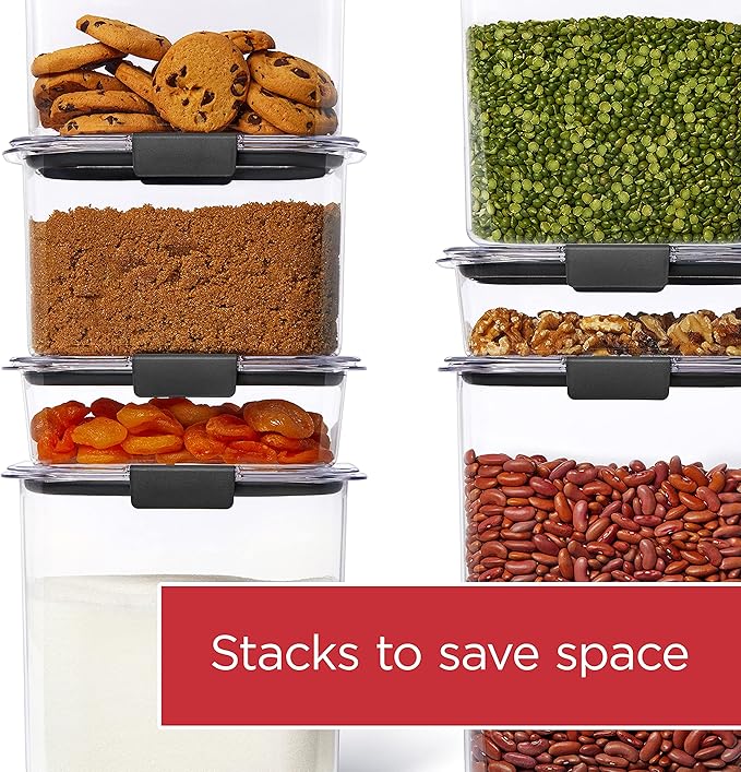 Rubbermaid Brilliance Pantry Food Storage Container Set, BPA-Free, Airtight & Leak-Proof, Clear, 8-Piece, Dishwasher Safe