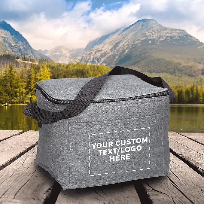 Custom Insulated Cooler Lunch Bag Set of 100, Personalized Bulk Pack - Perfect for Work, Travel, Outdoor Events - Grey