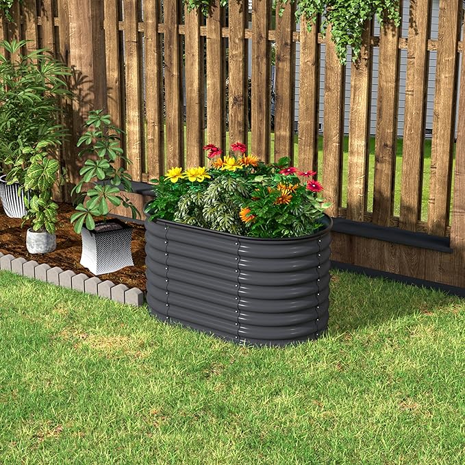 MUPATER 24” Raised Garden Bed, 2-in-1 Raised Garden Bed, 304 Stainless Steel Garden Bed, 4×2×2FT Modular Raised Planter Box Outdoor for Flowers, Vegetables, Grey