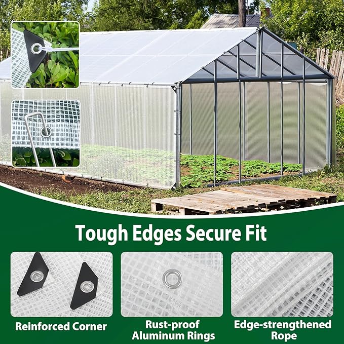 ANGAR 16 Mil Heavy Duty Clear Greenhouse Tarp, 10x10FT Waterproof Clear Tarps with Grommets, UV Resistant Greenhouse Replacement Poly Cover, for Gardening, Farming, Chicken Coops, Canopy,Outdoor