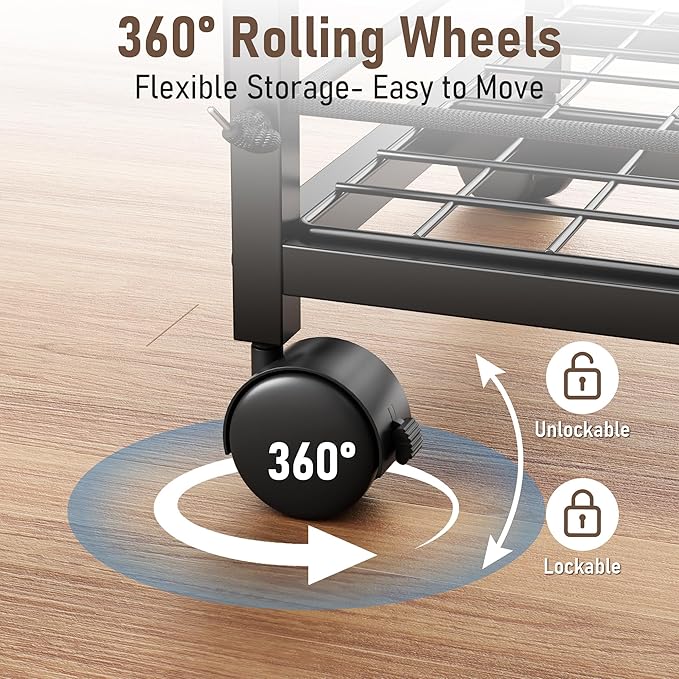 Sports Equipment Garage Organizer,Garage Ball Storage Rack for Sports with Wheels-Upgraded 3 Layers Organizer Rack Outdoor Basketball Racks for Balls with Holder and Hooks (Dark Black)