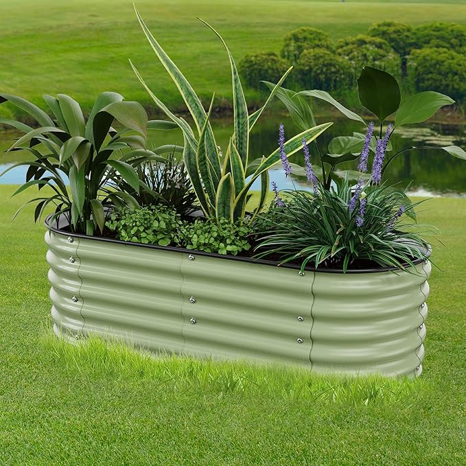 5x2x1.4 Ft Raised Garden Bed, Planter Box Outdoor with Rubber Edge Zinc-Aluminum-Magnesium Stainless Steel Durable Metal Garden Beds Kit for Vegetables, Flowers, Herbs and Succulents(Light Green)