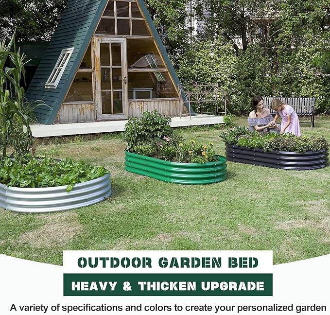Land Guard 2Pcs Galvanized Raised Garden Bed Kit, 10×4×1ft Galvanized Planter Raised Garden Boxes Outdoor, Oval Large Metal Raised Garden Beds for Vegetables…………