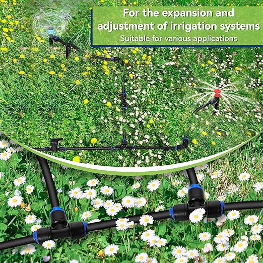 10 Pack 1/4" Drip Irrigation Tee Connectors, Quick Connect Universal Drip Irrigation Tubing Coupling Valve, Connector Locking Fitting for Sprinkler or Drip Irrigation System