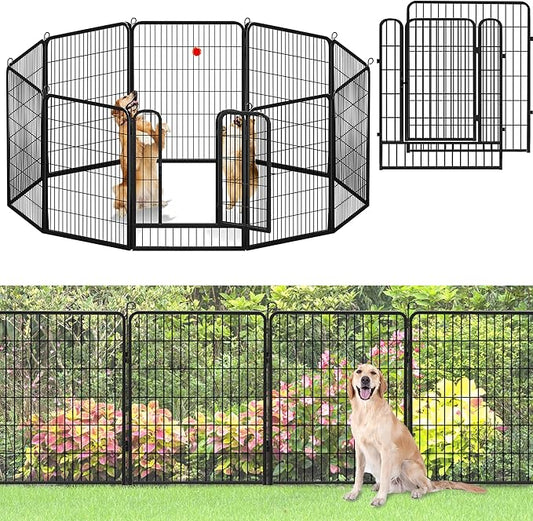 No Dig Decorative Garden Fence with Gate Rustproof Metal Fence Panels, 40in(H) x 27Ft(L) Garden Fencing for Yard 10 Panels Animal Barrier Fence for Dogs, Rabbit, Patio