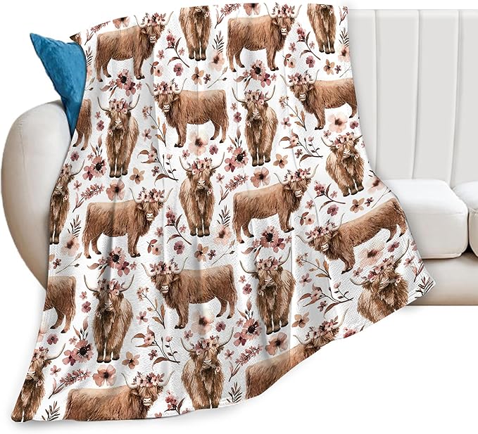 Highland Cow Blanket Super Cozy Soft Highland Cow Throw Blanket Warm Plush Fluffy Cow Lightweight Fleece Flannel Gifts Blankets for Kids Adults 60"X50"