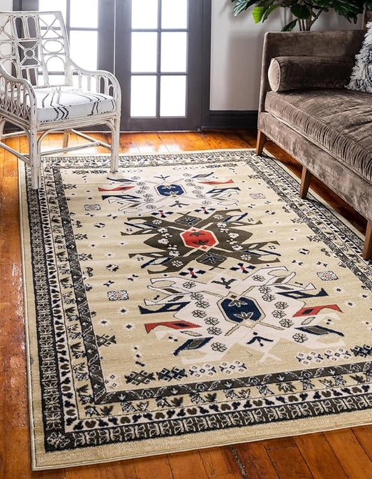 Unique Loom Taftan Collection Border Geometric Tribal Inspired Design Area Rug (8' 0 x 10' 0 Rectangular, Gold/ Gray)