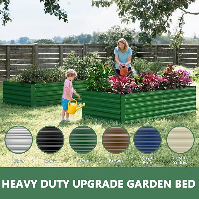 FOOWIN 4pcs 6x3x2ft Galvanized Raised Garden Bed, Planter Raised Garden Boxes Outdoor, Large Metal Raised Beds for Gardening, Garden Bed for Vegetables, Flowers, Herb,269 Gallon Capacity, Green