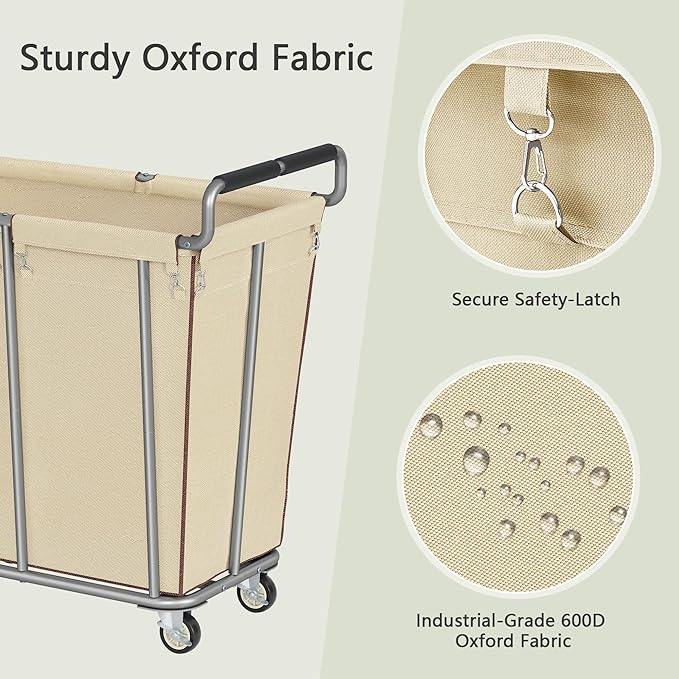 Large Laundry Hamper with Wheels, 360L Rolling Big Laundry Basket for Clothes Storage, Heavy Duty Extra Large Rolling Laundry Cart with Handle, Steel Frame, Waterproof Liner,95.1 Gallons,Khaki