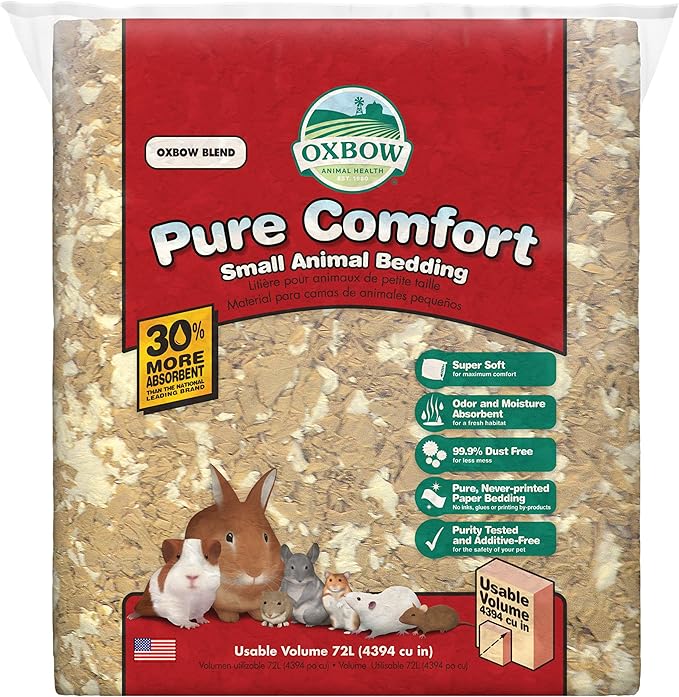 Oxbow Pure Comfort Bedding, Rabbit, Hamster, & Guinea Pig Bedding, Bunny Supplies for Litter Box, Pet Safe, Low Dust, Blend, 72 Liter Bag