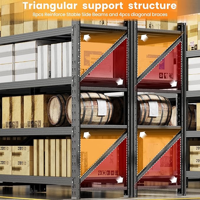 68”W Garage Shelving Units, 8000LBS Storage Shelves Heavy Duty, 24" Deep Metal Shelving Rack, 4 Tier Tall Steel Industrial Shelving , Adjustable Standing Shelf for Warehouse / Shop 68"W x 24"D x 64"H