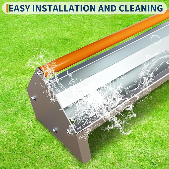 45" Chicken Feeding Trough, Galvanized Steel Chicken Feeder with Crossbar & Drainage Holes, Large Capacity Poultry Feeder Trough for Chicks, Duck, Goose, Turkey, Rabbit, Pigeon Orange