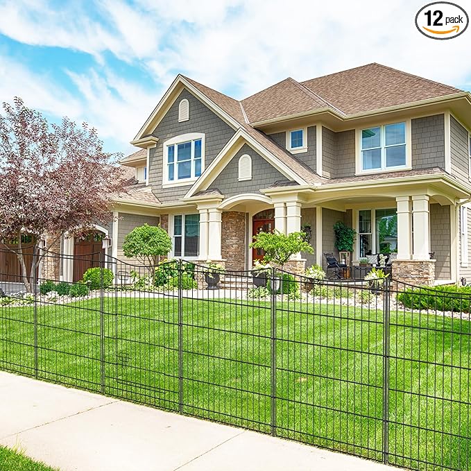 INJOPEXI Decorative Garden Fence 12 Panels 26ft(L)×36in(H) Metal Garden Fences with 11 Panels + 1 Gate, Animal Barrier Rabbit Fence Rustproof Wire Temporary Dog Fencing Outdoor for Backyard Lawn