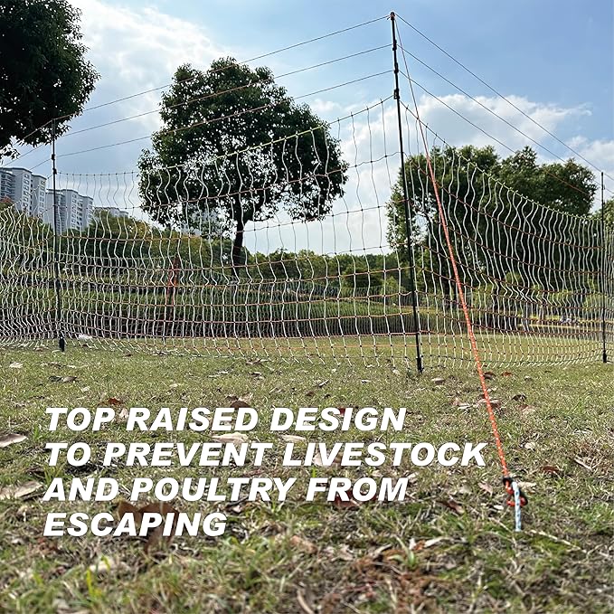 Poultry Electric Netting Fence - 41.3''H (can be Manually Raised to 53.1''H) x 65.6'L for Flying Chicken, Sheep, Goats in Farms, Ranches and Gardens, PK2