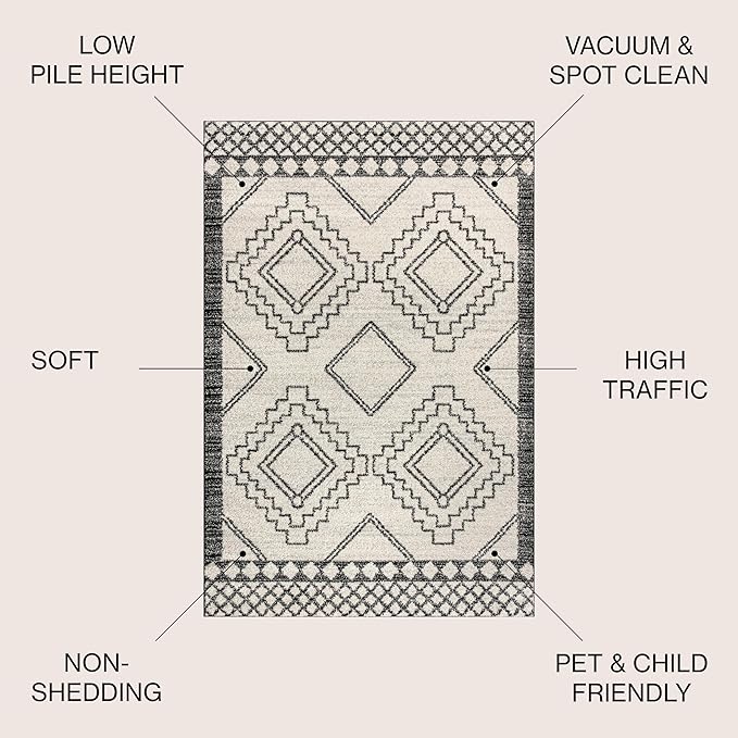 JONATHAN Y Amir Moroccan Beni Souk Cream/Black Indoor Area Rug, 10x13, Bohemian, Scandinavian, Easy-Cleaning for Living Room, Bedroom, Kitchen, Pet Friendly, Non-Shedding (MOH200A-13)