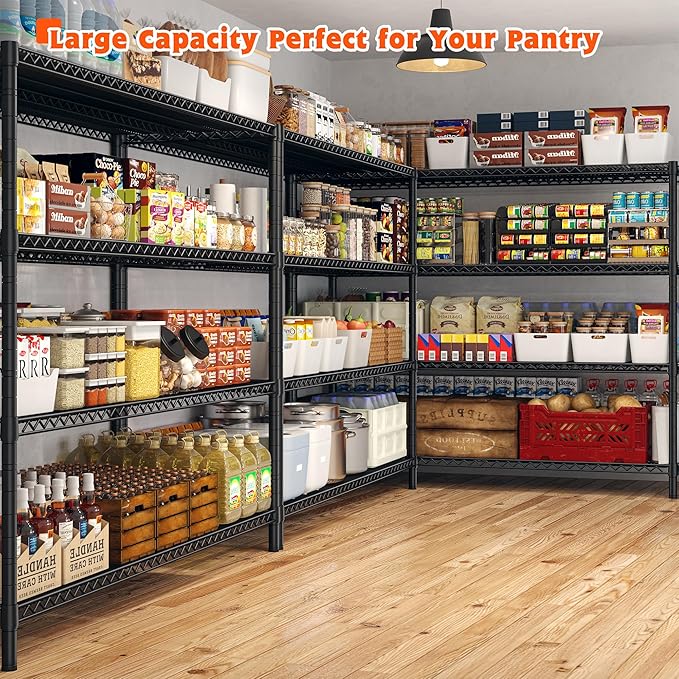 REIBII 60" W Storage Shelves 2878LBS Metal Shelving Unit with Wheels Heavy Duty Garage Shelving Adjustable Wire Shelves for Pantry,Kitchen,Garage,Basement,Business,Warehouse,School,60”W ×24”D×65.3”H