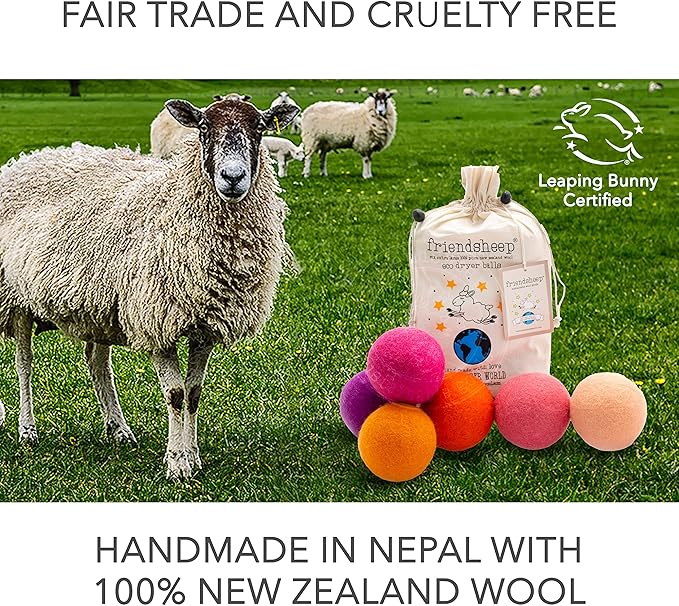 Friendsheep Wool Dryer Balls, Organic Reusable Fabric Softener Alternative for Laundry, Handmade, Fair Trade, Hypoallergenic, Eco-Friendly, Plastic-Free (6 Pack XL - Tropical Sunset)